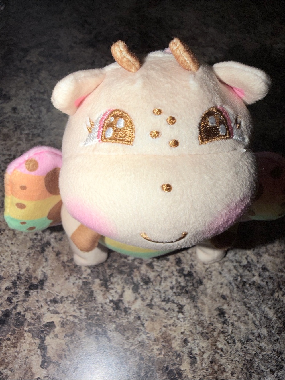 Cream & Pink Plush Cow with Rainbow Wings - Adorable Cuddly Toy